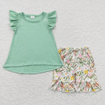 Little girls summer green floral outfit