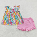 Toddler kids summer leopard pink set