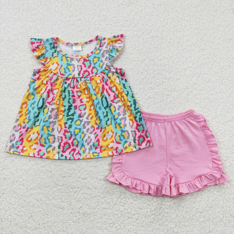 Toddler kids summer leopard pink set