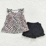 Baby girls leopard black shorts set