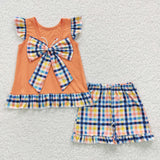 Baby girls rooster applique orange short set