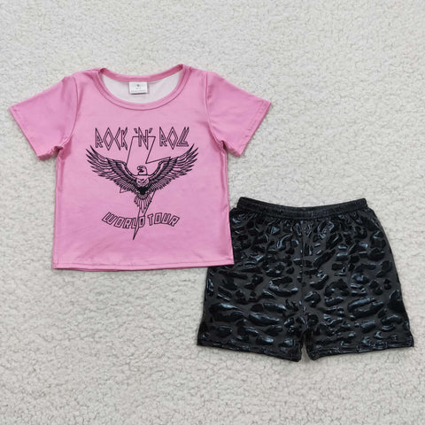 Girl pink t shirt black shorts set