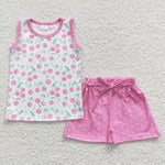 Cherry print toddler girls summer pink set