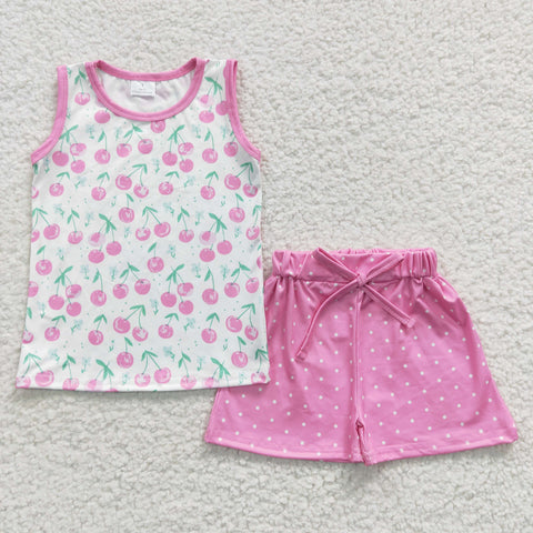 Cherry print toddler girls summer pink set