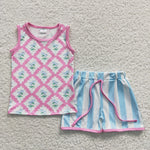 Kids sleeveless floral stripe shorts set