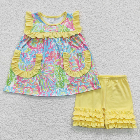 Baby toddler floral yellow ruffle short set