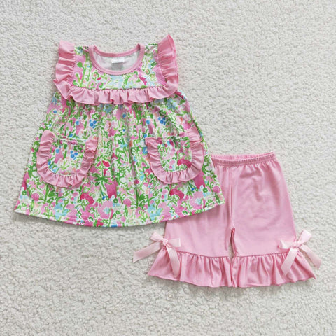 Toddler boutique floral girls pink short set