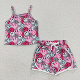 Toddler smile pattern girls cute short set with headband