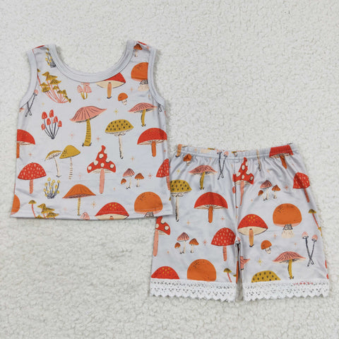 Cute mushrooms toddler kids sleeveless short set