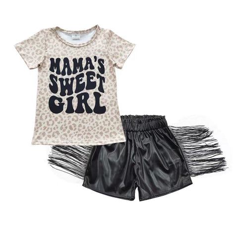 Mama's sweet girl black fringed leather outfit