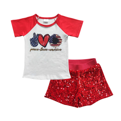 Peace love sunflower kids fourth red sequined outfit