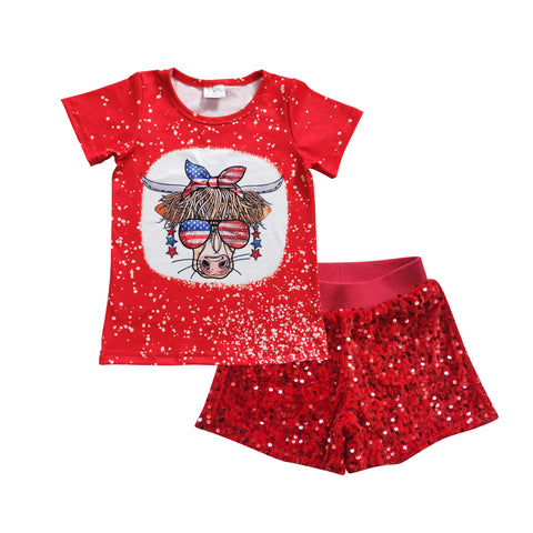 Baby girls cow print red sequined fourth outfit