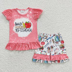 Girls back to school apple short set