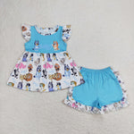 GSSO0387  baby girl clothes blue cartoon dog toddler girl summer outfit