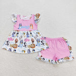 GSSO0388  baby girl clothes pink cartoon dog toddler girl summer outfit