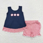 GSSO0455 baby girl clothes  embroidery baseball toddler summer outfits