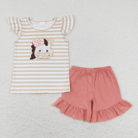 GSSO0423  baby girl clothes cow girl summer shorts set