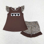 GSSO0424 baby girl clothes cartoon mouse leopard print girl summer shorts set