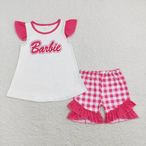 GSSO0477 baby girl clothes pink flutter sleeve toddler summr shorts set