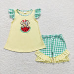 GSSO0483 baby girl clothes embroidered watermelon puppy toddler girl summer set