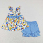 GSSO0494 baby girl clothes girl flower blue summer outfits