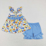 GSSO0494 baby girl clothes girl flower blue summer outfits