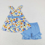 GSSO0494 baby girl clothes girl flower blue summer outfits