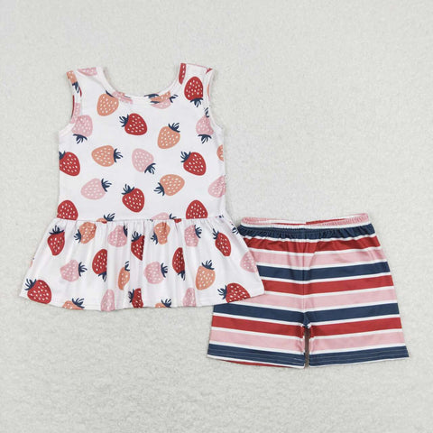 GSSO0505 baby girl clothes girl strawberry summer outfits girl summer shorts set