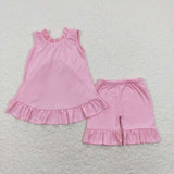 GSSO0518 baby girl clothes girl pink bow girl summer outfits toddler summer shorts set