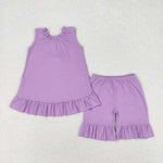 GSSO0520 baby girl clothes girl purple bow summer outfits cotton outfit