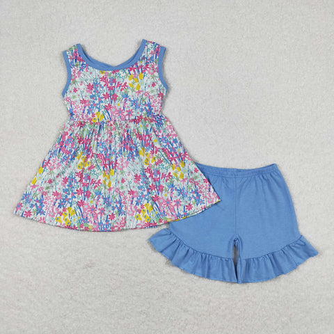 GSSO0547 baby girl clothes blue flower girl summer outfits