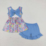 GSSO0547 baby girl clothes blue flower girl summer outfits