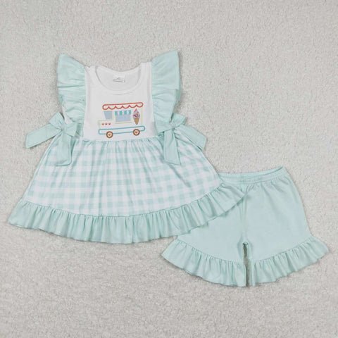 GSSO0554 baby girl clothes ice cream car print embroidery girl summer outfits