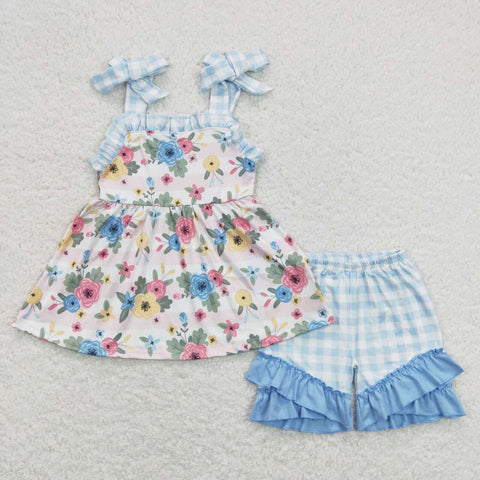 GSSO0586  baby girl clothes blue flowers girl summer outfits