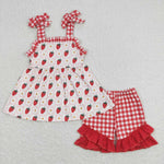 GSSO0588 baby girl clothes strawberry flower plaid girl summer outfit