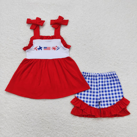 GSSO0611  baby girl clothes embroidery airplane 4th of July patriotic girl summer outfit