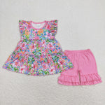 GSSO0619   baby girl clothes pink floral toddler girl summer outfit