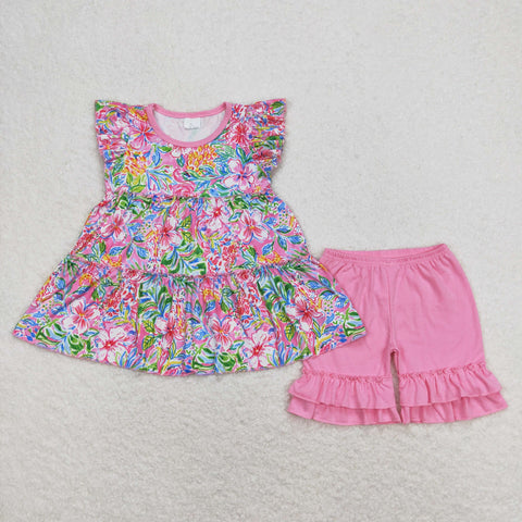 GSSO0619   baby girl clothes pink floral toddler girl summer outfit