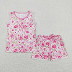 GSSO0673 baby girl clothes pink roses toddler girl summer outfit infant girl shorts set