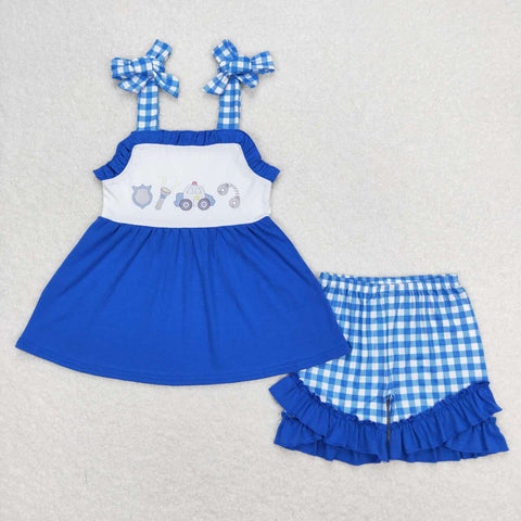 GSSO0717  baby girl clothes police gingham toddler girl summer outfits