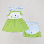 GSSO0719   baby girl clothes golf gingham toddler girl summer outfits