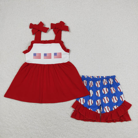 GSSO0736  baby girl clothes baseball 4th of July patriotic toddler girl summer outfits