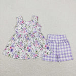 GSSO0742 baby girl clothes floral gingham toddler girl summer outfits