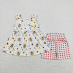 GSSO0743 baby girl clothes floral gingham toddler girl summer outfits