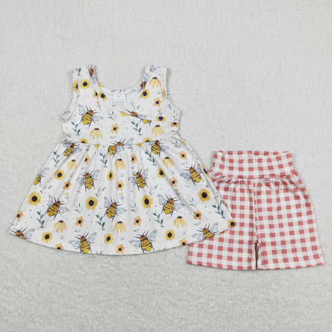 GSSO0743 baby girl clothes floral gingham toddler girl summer outfits