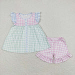 GSSO0744 baby girl clothes gingham toddler girl summer outfits