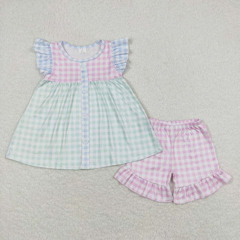 GSSO0744 baby girl clothes gingham toddler girl summer outfits