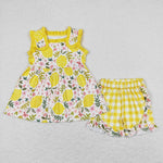 GSSO0752  baby girl clothes lemon floral toddler girl summer outfits