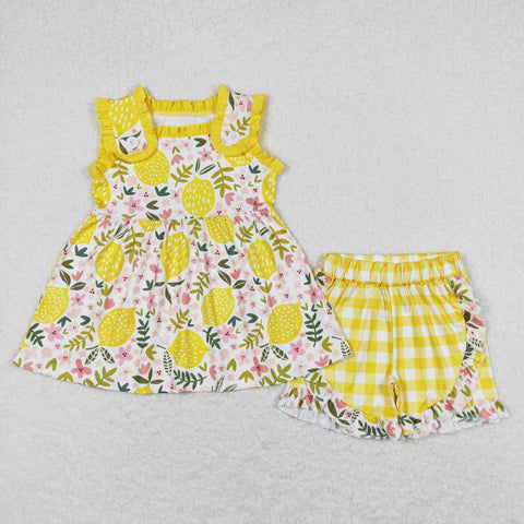 GSSO0752  baby girl clothes lemon floral toddler girl summer outfits