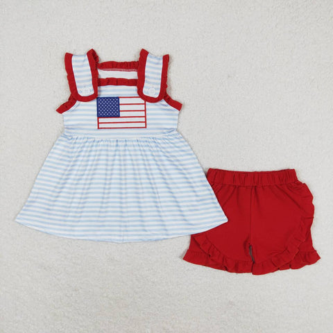 GSSO0755  baby girl clothes embroidery 4th of July patriotic toddler girl summer outfits